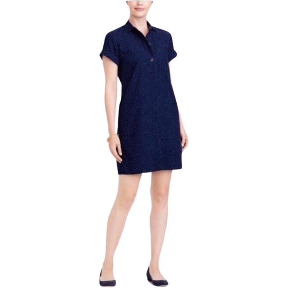 J. CREW Corduroy Shirt Dress in Navy with Swiss Dots - Picture 1 of 8